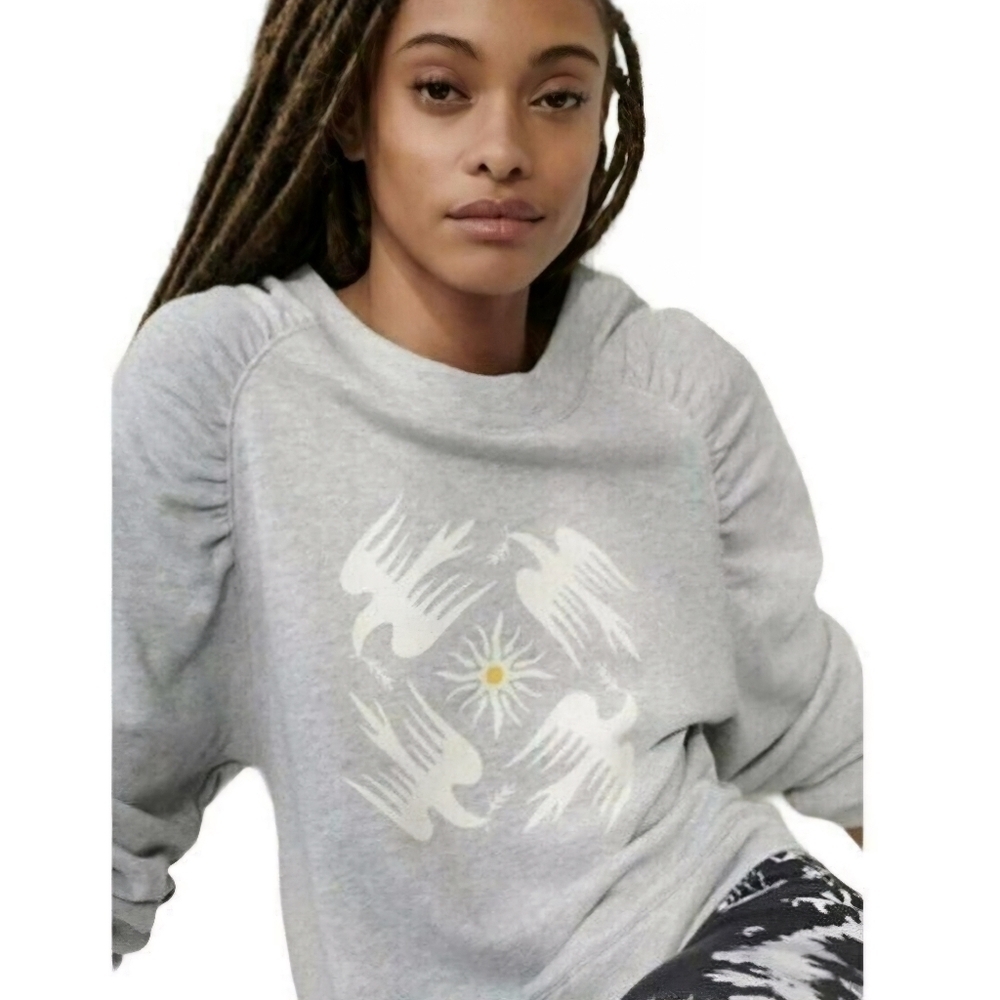 Anthropologie Jason Yun Peace Dove Ruched Gray Pullover Sweatshirt Size Small